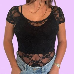 Chic Black Lace Sheer Top